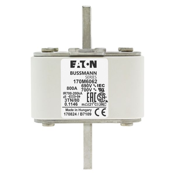 Fuse-link, high speed, 800 A, AC 690 V, DIN 3, 76 x 90 x 109 mm, aR, DIN, IEC, single indicator image 16