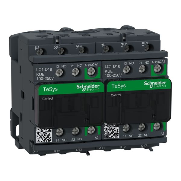 TeSys Deca reversing contactor - 3P - = 440 V - 18 A AC-3 - 100...250 V AC/DC coil image 2