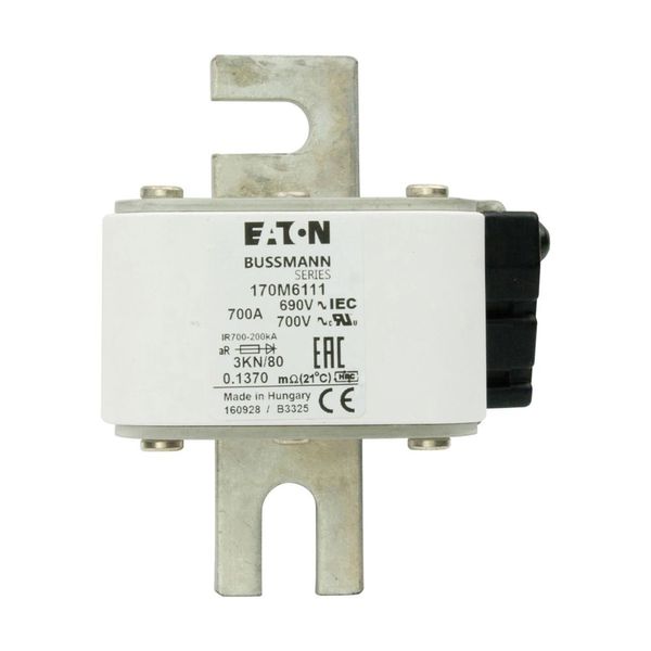 Fuse-link, high speed, 700 A, AC 690 V, DIN 3, 76 x 92 x 109 mm, aR, DIN, IEC, single indicator image 6