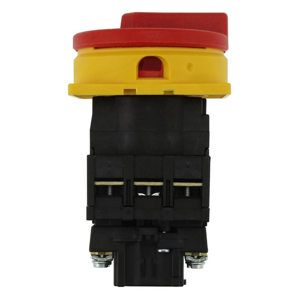 Main switch, P1, 40 A, flush mounting, 3 pole, Emergency switching off function, With red rotary handle and yellow locking ring, Lockable in the 0 (Of image 8