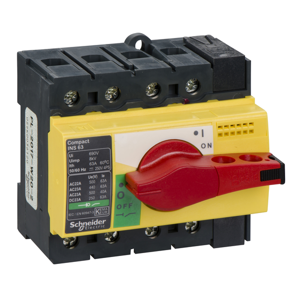 switch disconnector, Compact INS63 , 63 A, with red rotary handle and yellow front, 4 poles image 4