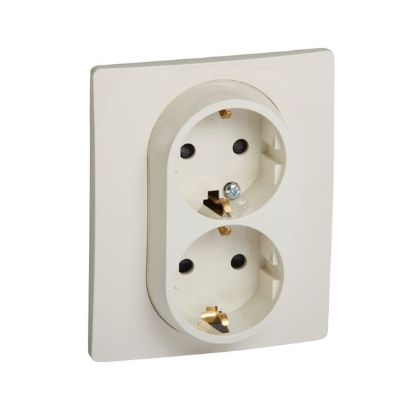 2x2P+E German std socket outlet Niloé -with shut. -compact - screw term. -ivory image 1