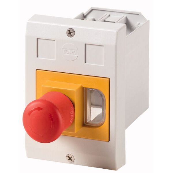 Insulated enclosure, E-PKZ0, H x W x D = 129 x 90 x 176 mm, flush-mounted, + emergency stop mushroom button image 1