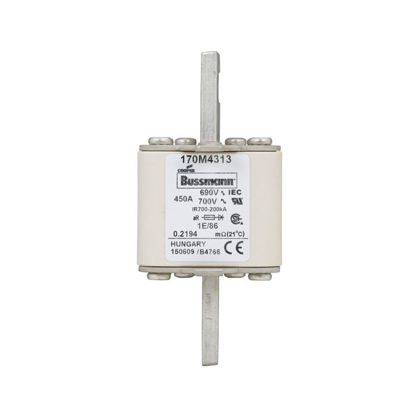 Fuse-link, high speed, 450 A, AC 690 V, size 1, 53 x 69 x 111 mm, aR, IEC, single indicator image 7