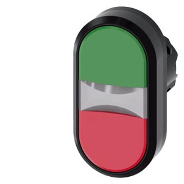 Illuminated twin pushbutton, 22 mm, round, plastic, green, red, pushbuttons, flat, 3SU1001-3AB42-0AA0-Z Y13 image 1