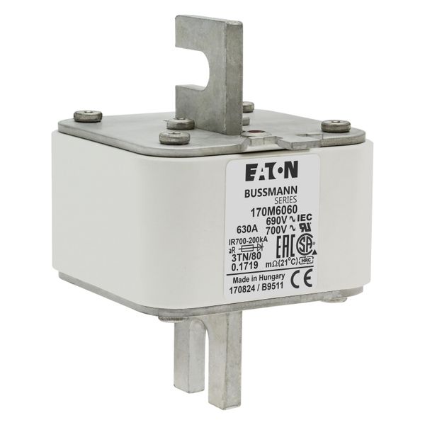 Fuse-link, high speed, 630 A, AC 690 V, DIN 3, 76 x 90 x 109 mm, aR, DIN, IEC, single indicator image 18