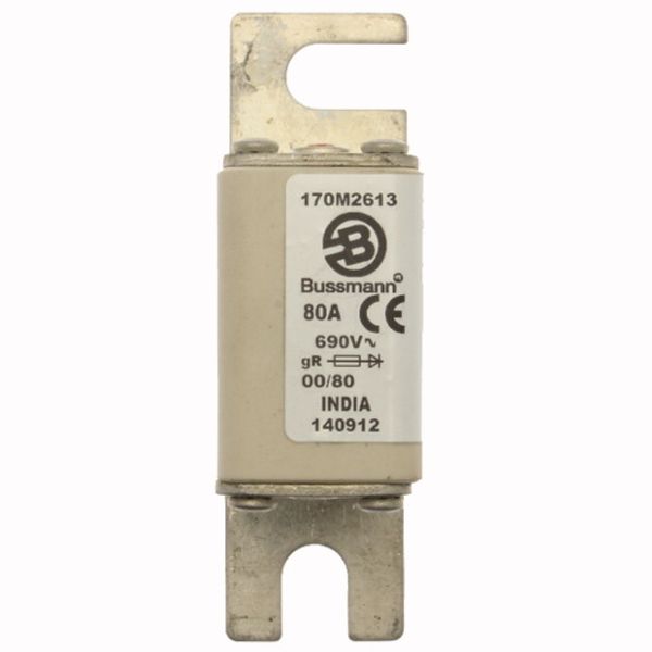 Fuse-link, high speed, 80 A, AC 690 V, DIN 00, 30 x 51 x 100 mm, gR, DIN, IEC, single indicator image 1