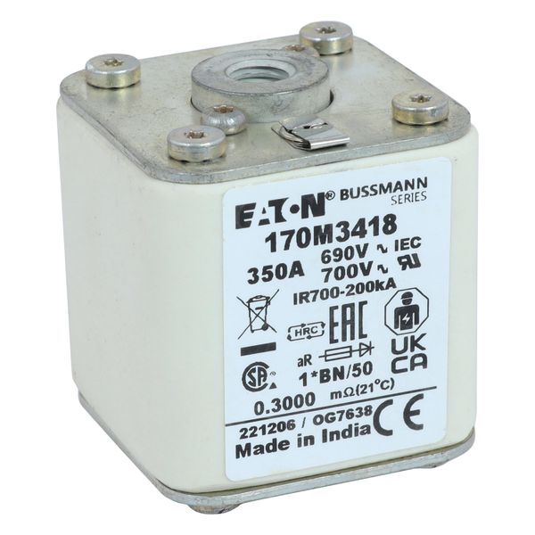 Fuse-link, high speed, 350 A, AC 690 V, compact size 1, 45 x 59 x 51 mm, aR, IEC, UL, single indicator, flush end, M8 image 30