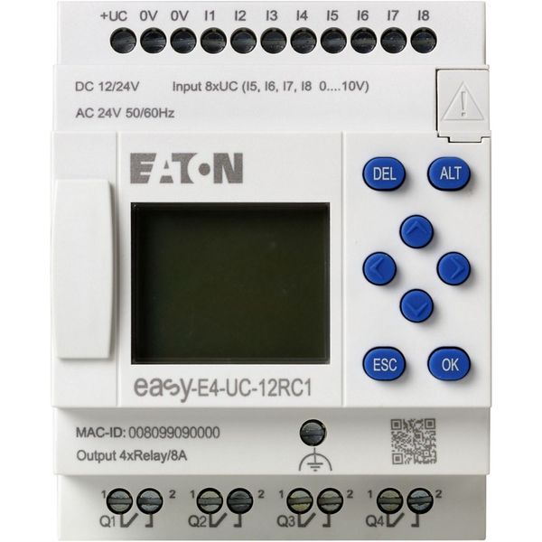 Control relays easyE4 with display (expandable, Ethernet), 12/24 V DC, 24 V AC, Inputs Digital: 8, of which can be used as analog: 4, screw terminal image 16