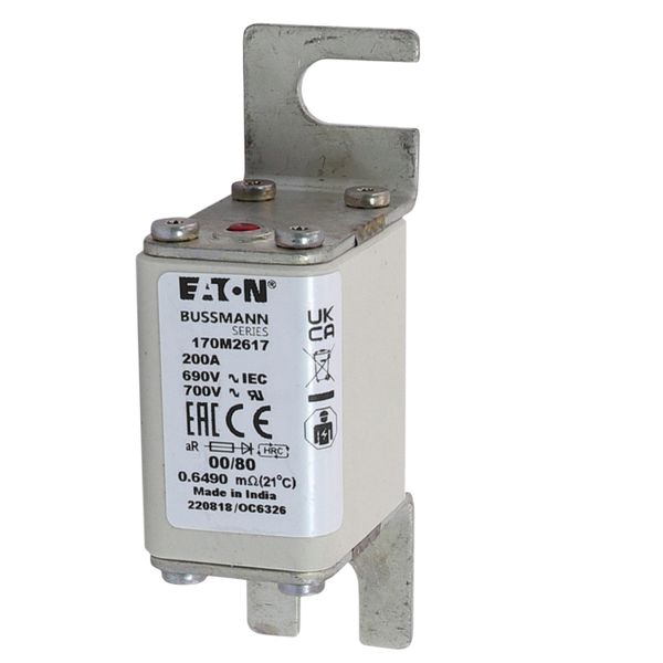 Fuse-link, high speed, 200 A, AC 690 V, DIN 00, 30 x 51 x 100 mm, aR, DIN, IEC, single indicator image 5