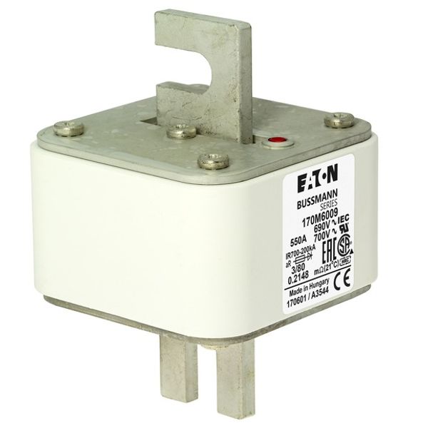 Fuse-link, high speed, 550 A, AC 690 V, DIN 3, 76 x 76 x 109 mm, aR, DIN, IEC, single indicator image 5