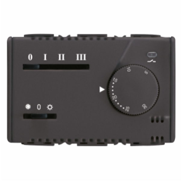 SUMMER/WINTER ELECTRONIC THERMOSTAT FOR FAN-COIL - 3 SPEED - 230V 50/60Hz - 3 MODULES - SYSTEM BLACK image 1