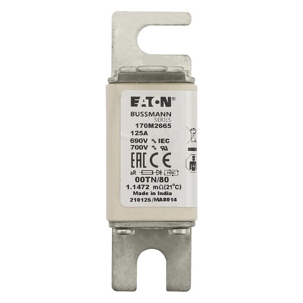 Fuse-link, high speed, 125 A, AC 690 V, DIN 00, aR, DIN, IEC, single indicator, live gripping lugs image 18