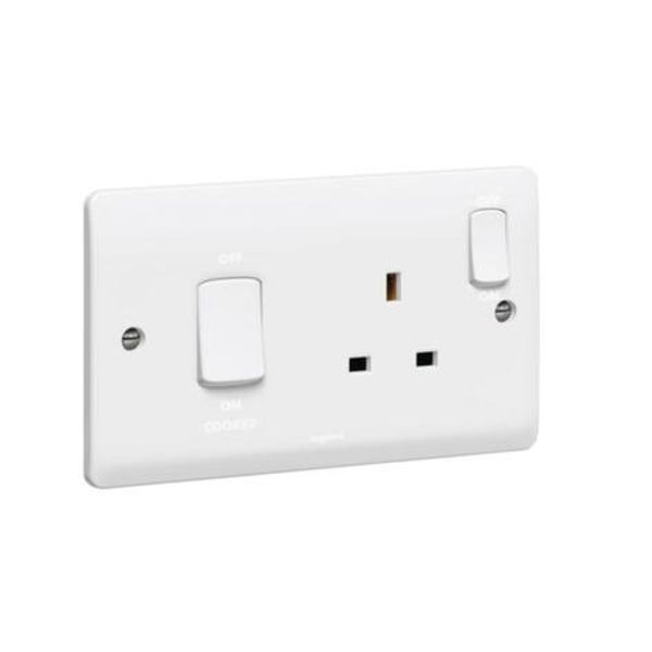 Cooker control unit Synergy - Double pole switch + Double pole socket + indicator - white image 1