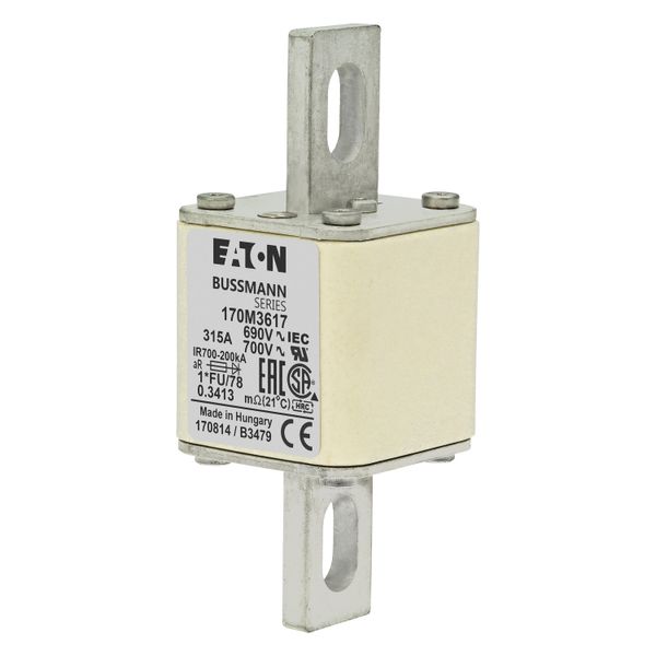 Fuse-link, high speed, 315 A, AC 690 V, compact size 1, 45 x 45 x 110 mm, aR, IEC, UL image 4