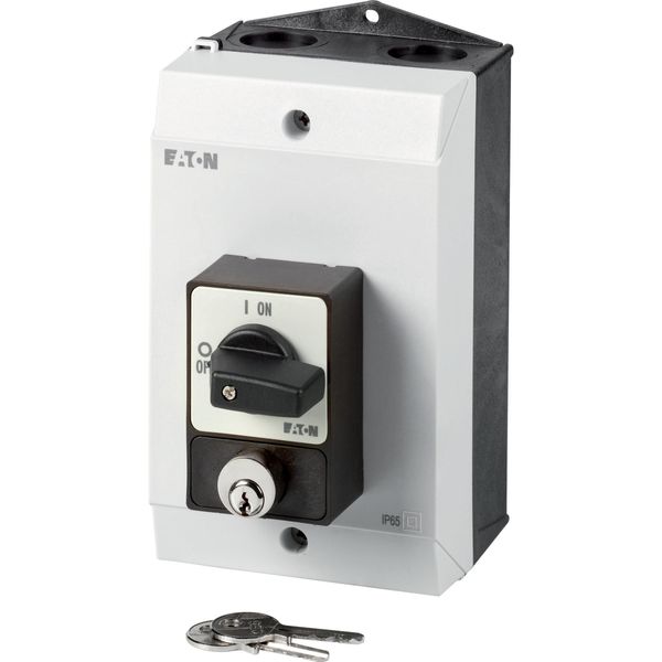 ON-OFF switches, P1, 25 A, surface mounting, 3 pole, with black thumb grip and front plate, Cylinder lock SVA image 2