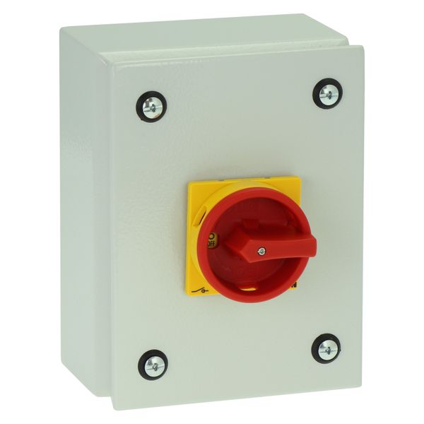 Main switch, P1, 40 A, surface mounting, 3 pole, 1 N/O, 1 N/C, Emergency switching off function, With red rotary handle and yellow locking ring, Locka image 10