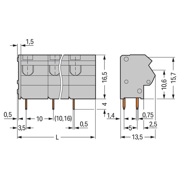 2-conductor PCB terminal block 0.75 mm² Pin spacing 10/10.16 mm gray image 3