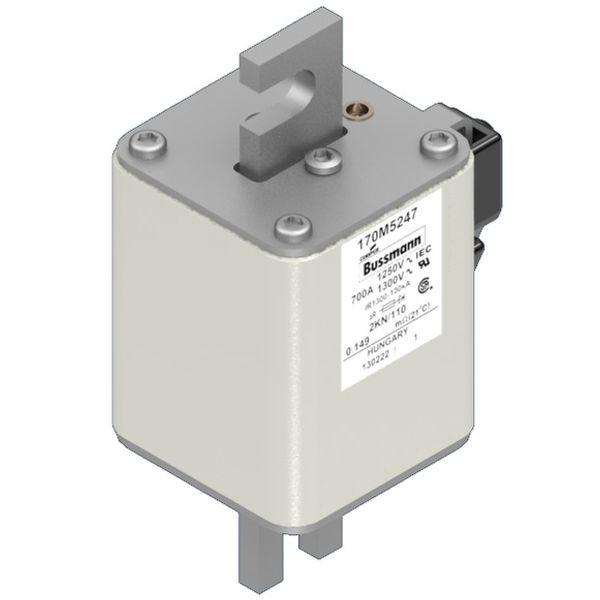 Fuse-link, high speed, 700 A, AC 1250 V, size 2, 61 x 77 x 138 mm, aR, DIN, IEC, single indicator image 3