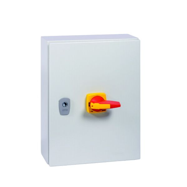 Switch-disconnector, DMM, 125 A, 3 pole, Emergency switching off function, With red rotary handle and yellow locking ring, in steel enclosure image 3