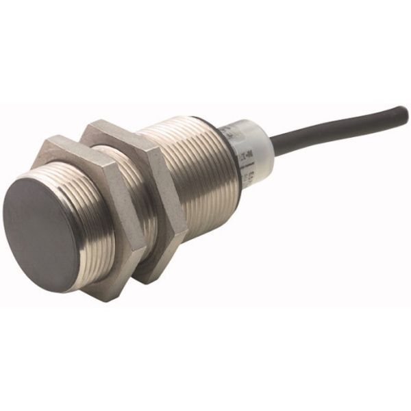 Proximity switch, E57 Premium+ Series, 1 NC, 2-wire, 20 - 250 V AC, M30 x 1.5 mm, Sn= 10 mm, Flush, Stainless steel, 2 m connection cable image 1