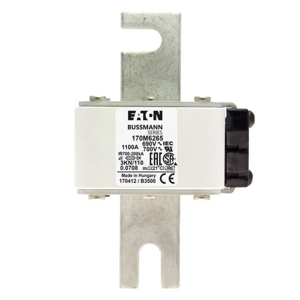 Fuse-link, high speed, 1100 A, AC 690 V, DIN 3, 76 x 92 x 139 mm, aR, DIN, IEC, single indicator image 2