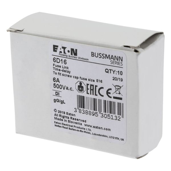 Fuse-link, LV, 6 A, AC 500 V, D1, gL/gG, IEC, time-delay image 18