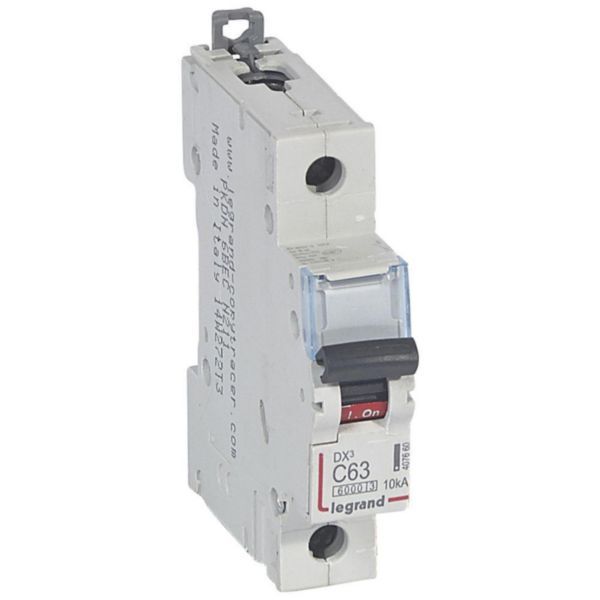 DX³6000 10kA high inlet and low outgoing screw circuit breaker 1P 230V~ to 400V~ - 63A - curve C - 1 module image 1