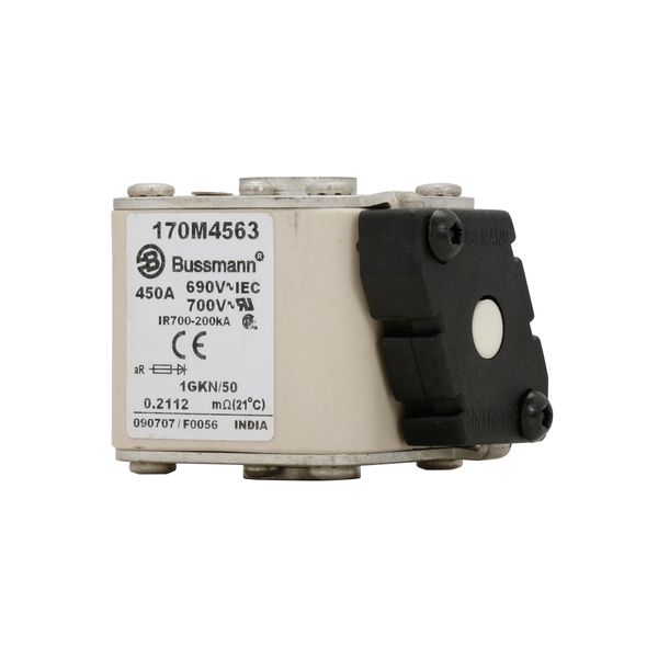 Fuse-link, high speed, 450 A, AC 690 V, size 1, 53 x 69 x 51 mm, aR, IEC, UL, single indicator image 16