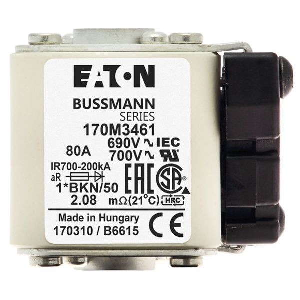 Fuse-link, high speed, 80 A, AC 690 V, compact size 1, 45 x 59 x 51 mm, aR, IEC, UL, single indicator image 3