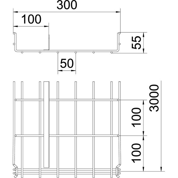 GRM-T 55 300 G Mesh cable tray GRM with 1 barrier strip 55x300x3000 image 2