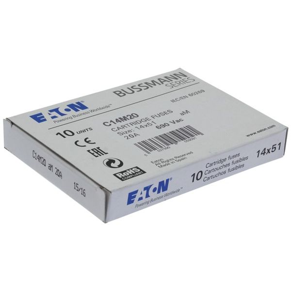 Fuse-link, LV, 20 A, AC 690 V, 14 x 51 mm, aM, IEC image 3