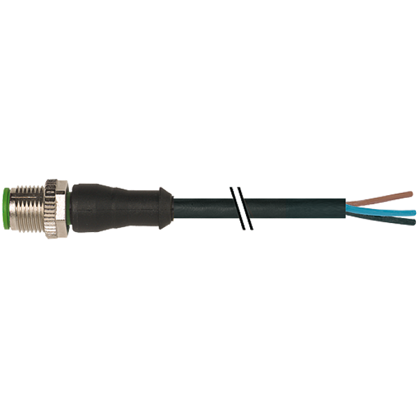 M12 male 0° A-cod. with cable PUR 3x0.34 bk UL/CSA+drag ch. 7m image 1