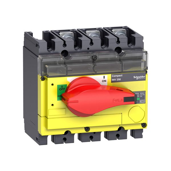 switch disconnector, Compact INV250, visible break, 250 A, with red rotary handle and yellow front, 3 poles image 1