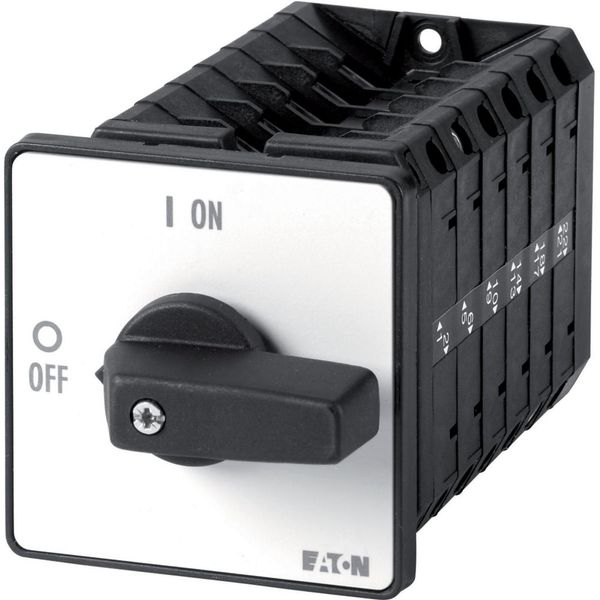 On-Off switch, T5B, 63 A, flush mounting, 6 contact unit(s), 12-pole, with black thumb grip and front plate image 1