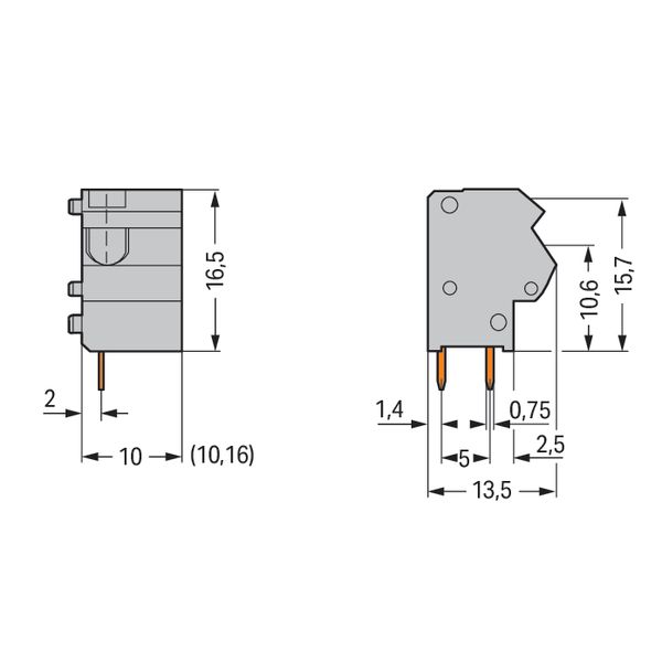 Stackable 2-conductor PCB terminal block 0.75 mm² Pin spacing 10/10.16 image 6