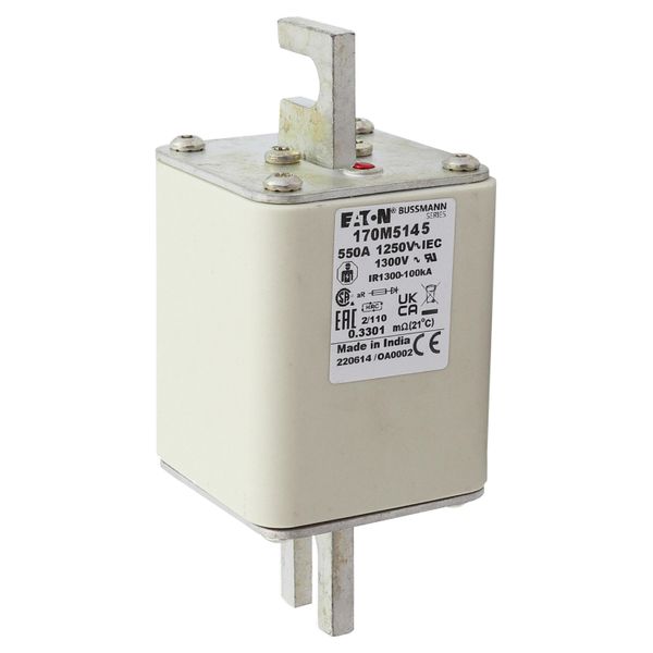 Fuse-link, high speed, 550 A, AC 1250 V, size 2, 61 x 75 x 138 mm, aR, DIN, IEC, single indicator image 10