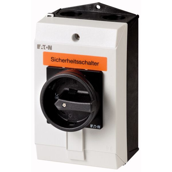 Safety switch, P1, 32 A, 3 pole + N, STOP function, With black rotary handle and locking ring, Lockable in position 0 with cover interlock, with warni image 1