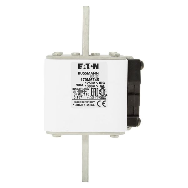 Fuse-link, high speed, 700 A, AC 1250 V, size 3, 76 x 92 x 159 mm, aR, IEC, UL, single indicator image 7