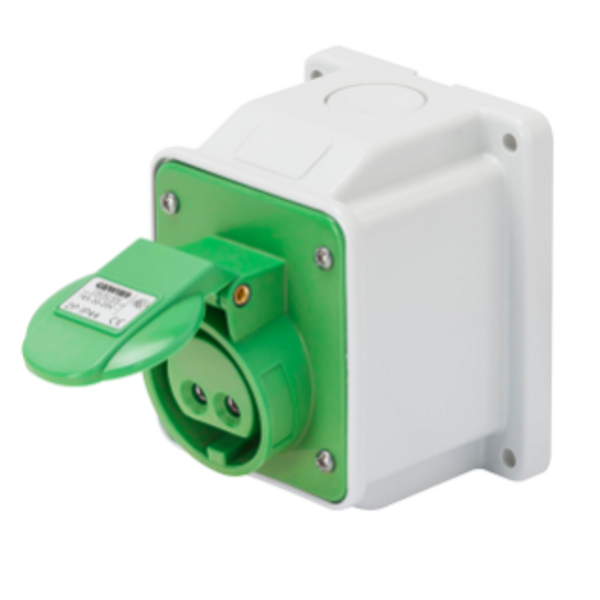 10° ANGLED SURFACE-MOUNTING SOCKET-OUTLET - IP44 - 2P 32A 20-25V and 40-50V 100-200HZ - GREEN - 4H - SCREW WIRING image 1
