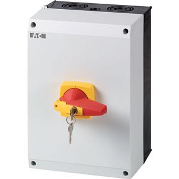 Switch-disconnector, DMM, 160 A, 3 pole, Emergency switching off function, With red rotary handle and yellow locking ring, cylinder lock, in CI-K5 enc image 2