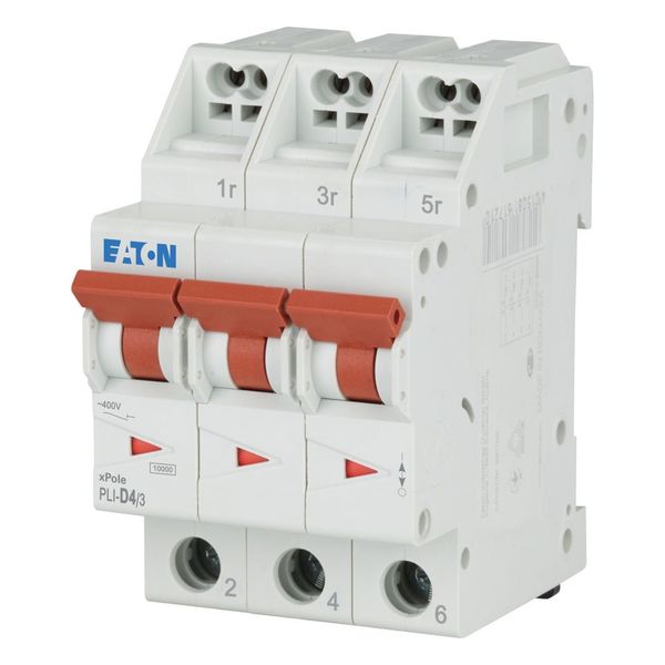 Miniature circuit breaker (MCB) with plug-in terminal, 4 A, 3p, characteristic: D image 1