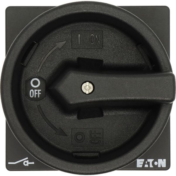 Main switch, T3, 32 A, flush mounting, 4 contact unit(s), 6 pole, 1 N/O, 1 N/C, STOP function, With black rotary handle and locking ring, Lockable in image 17