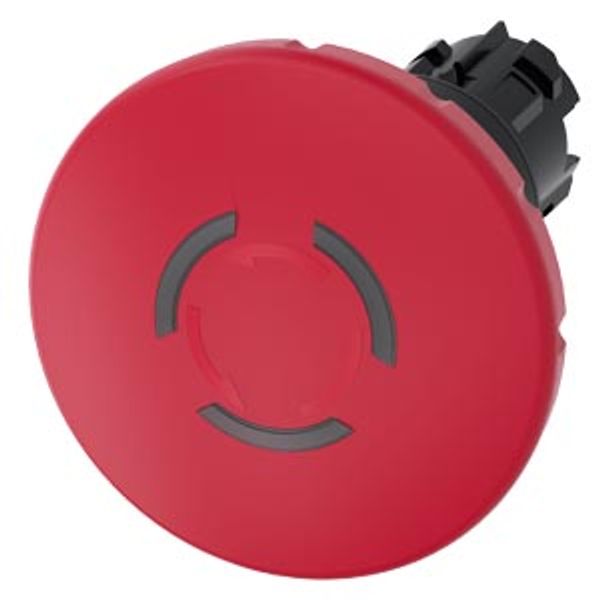 3SU1001-1JB20-0AA0-Z Y10 EMERGENCY STOP mushroom pushbutton, illuminable, 22 mm, round, plastic, red, 60 mm, positive latching, acc. to EN ISO 13850, rotate-to-unlatch, with laser labeling, image 1