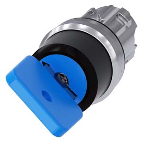 3SU1050-4GF21-0AA0-Z Y15 Key-operated switch O.M.R, 22 mm, round, metal, shiny, lock number 73038, blue, with 2 keys, 2 switch positions O-I, latching, actuating angle 90°, image 1