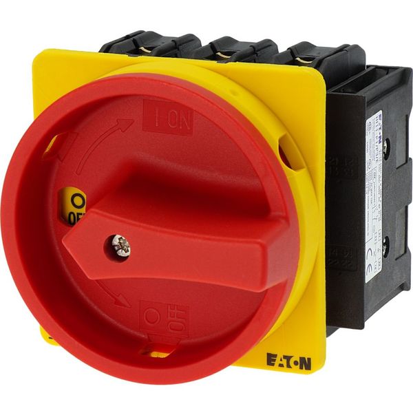 Main switch, P3, 63 A, flush mounting, 3 pole, 2 N/O, 2 N/C, Emergency switching off function, With red rotary handle and yellow locking ring image 20