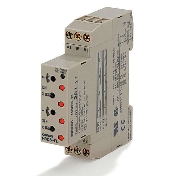 Timer, DIN rail mounting, 17.5 mm, 24-230 VAC/24-48 VDC, twin on & off image 4