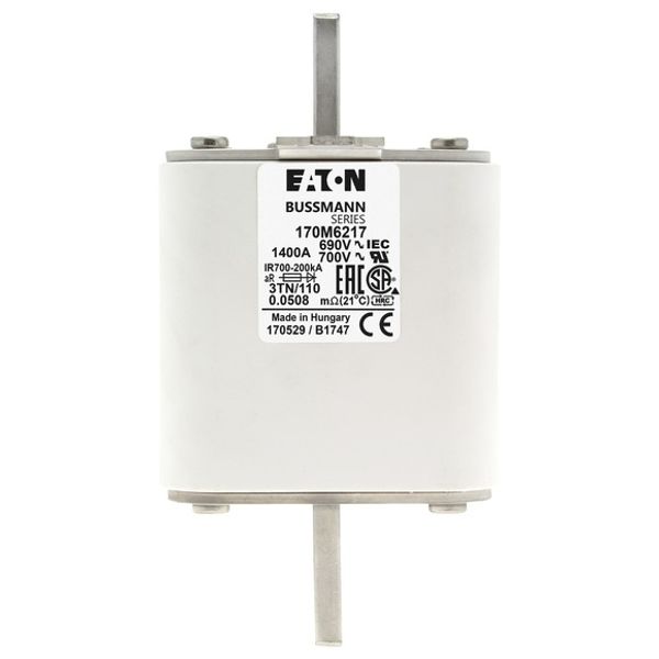 Fuse-link, high speed, 1400 A, AC 690 V, DIN 3, 76 x 90 x 139 mm, aR, DIN, IEC, type T indicator image 2