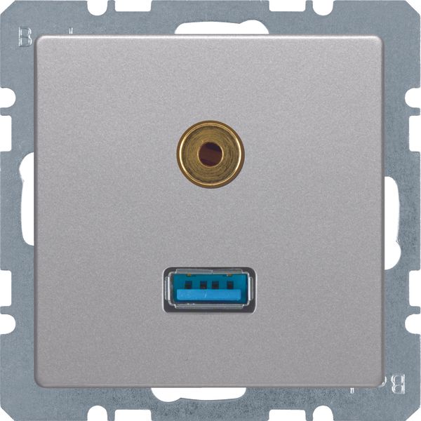 USB/3.5 mm audio socket outlet, Berker Q.1/Q.3, aluminium velvety, lac image 1