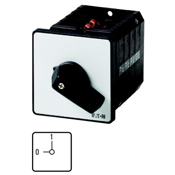 On-Off switch, T5B, 63 A, flush mounting, 1 contact unit(s), 1 pole, Emergency switching off function, with red thumb grip and yellow front plate image 1